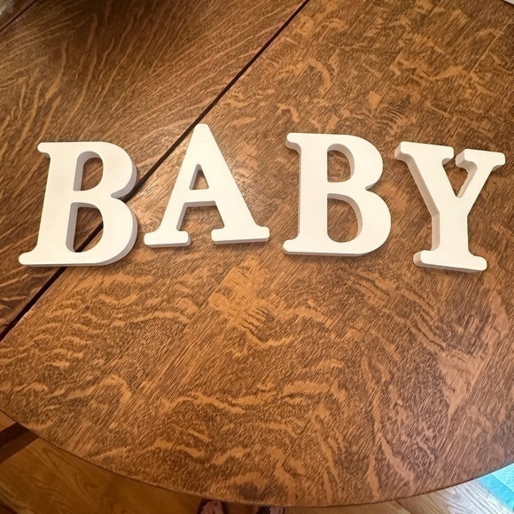 NWOT 6 Inch White “BABY” Wood Letters.